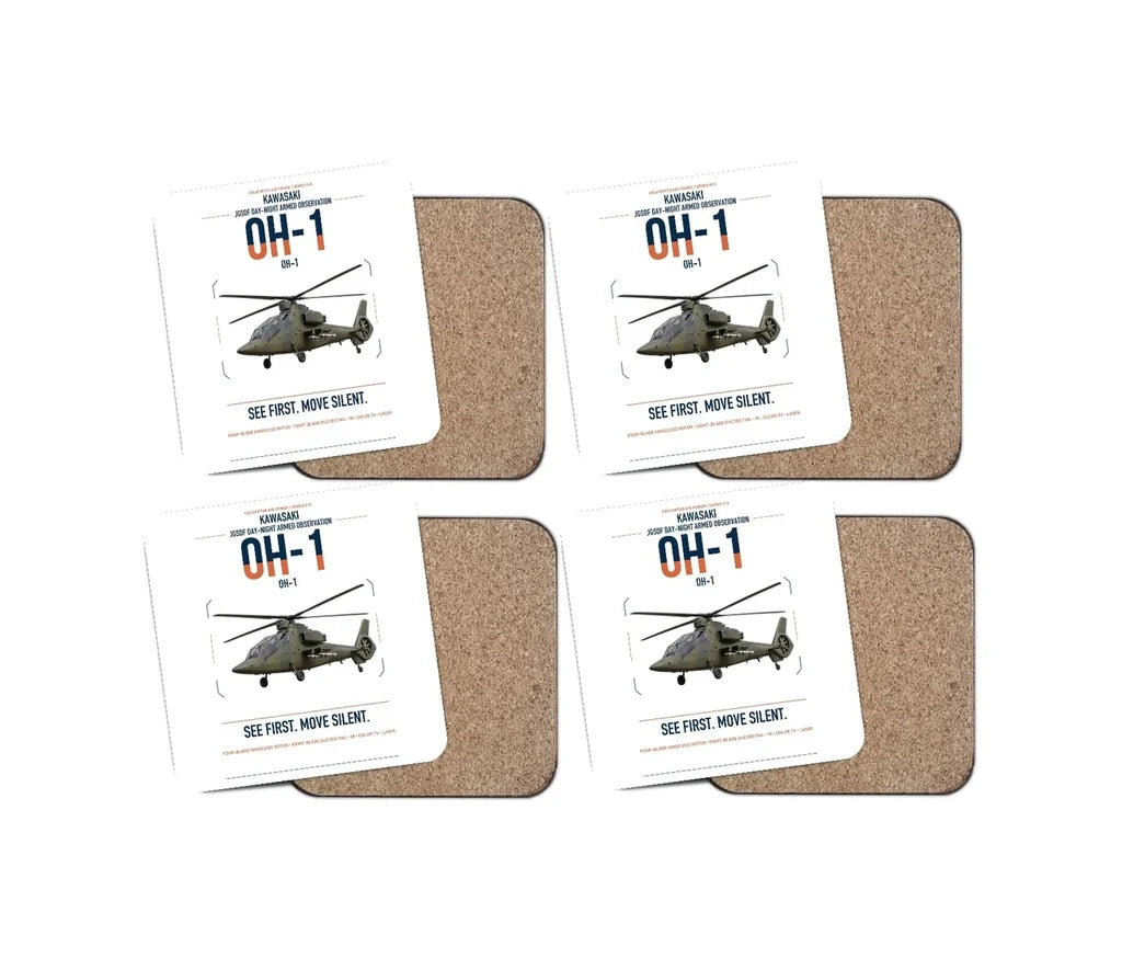 Kawasaki OH-1 design on white 4 pieces set coaster