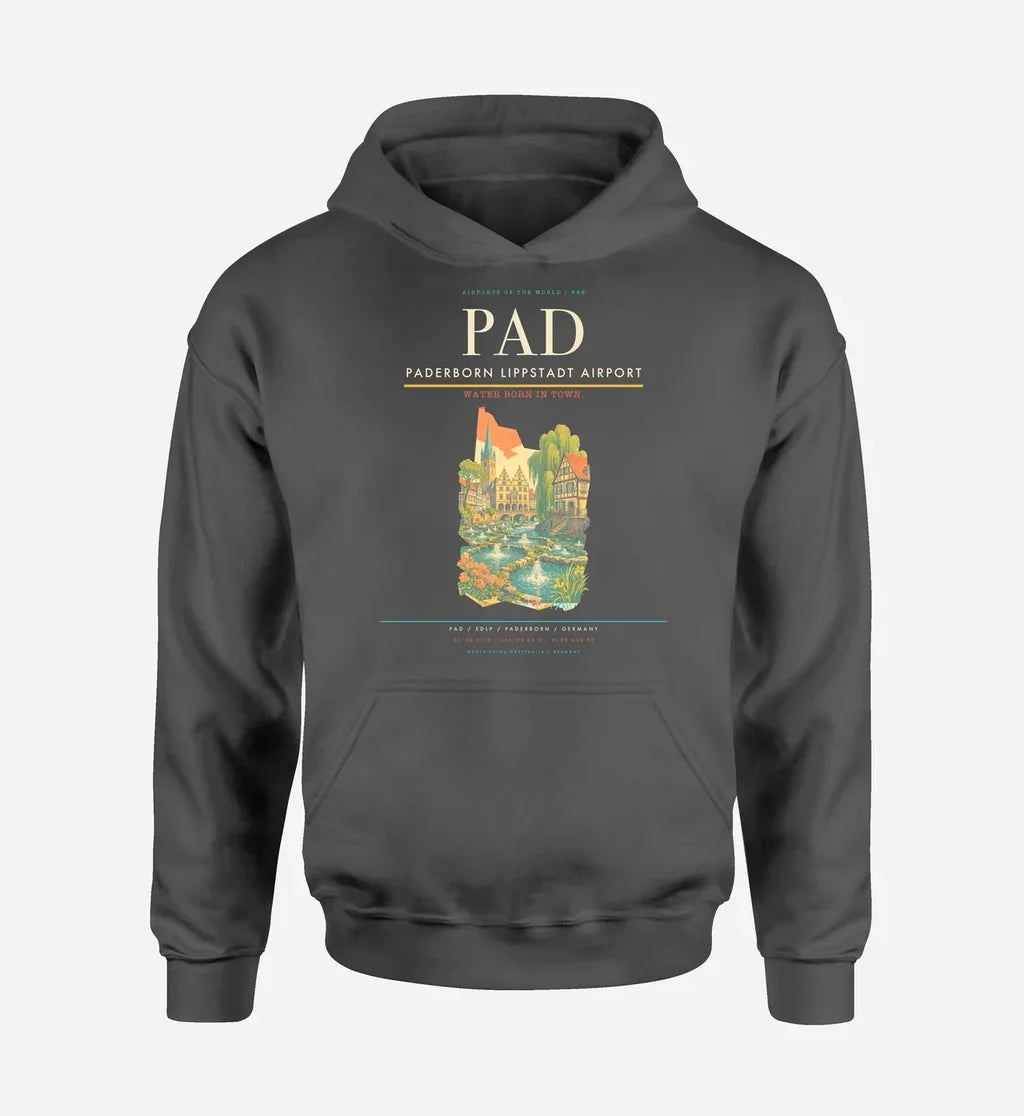 Paderborn Lippstadt Airport (PAD) design on dark gray hoodie single-side print