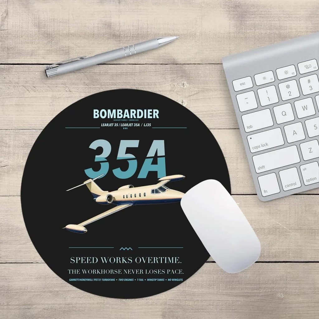 Bombardier Learjet 35A design on black round mouse pad