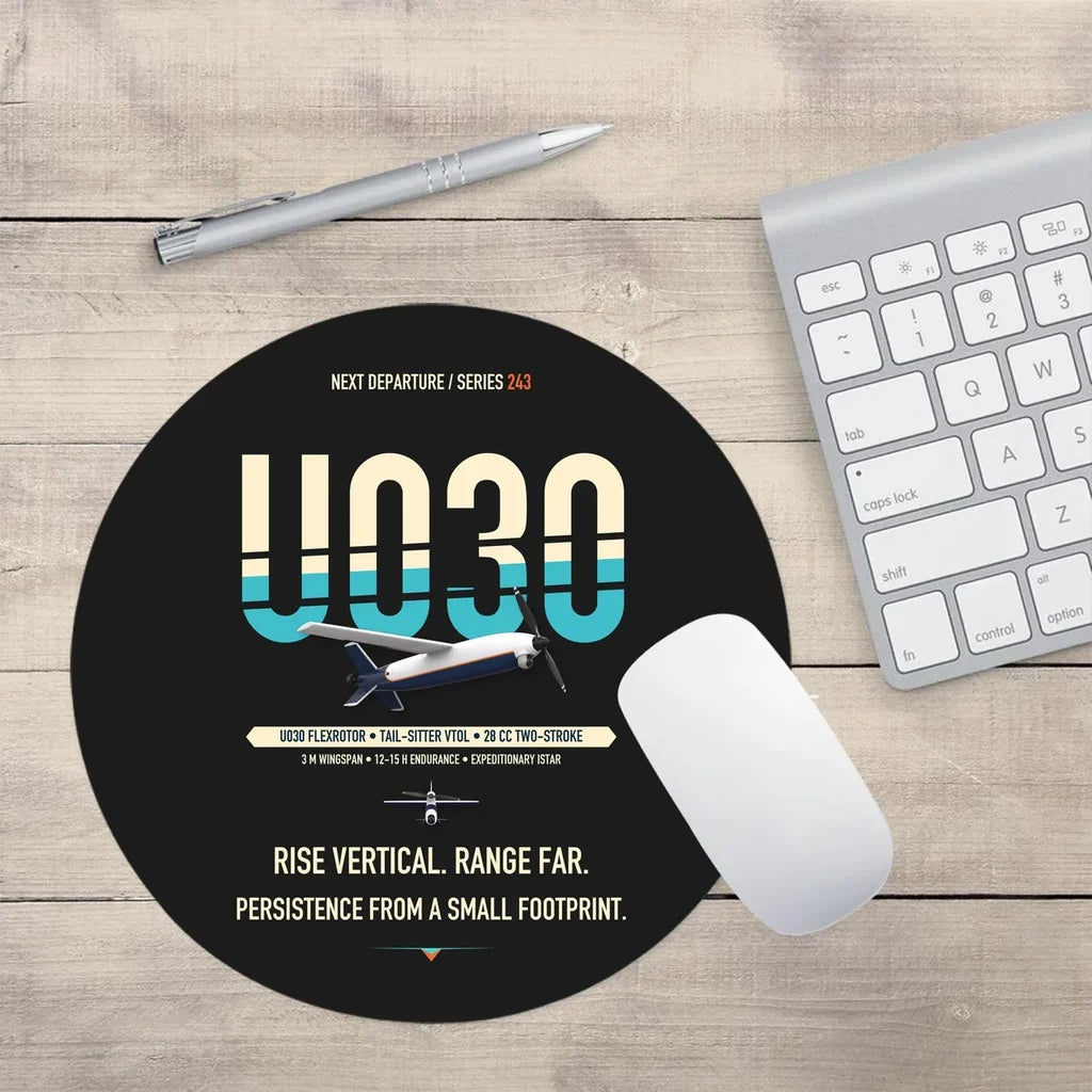Airbus U030 Flexrotor design on black round mouse pad