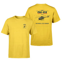 Thumbnail for Hughes OH-6A Cayuse design on yellow t-shirt, double-side print