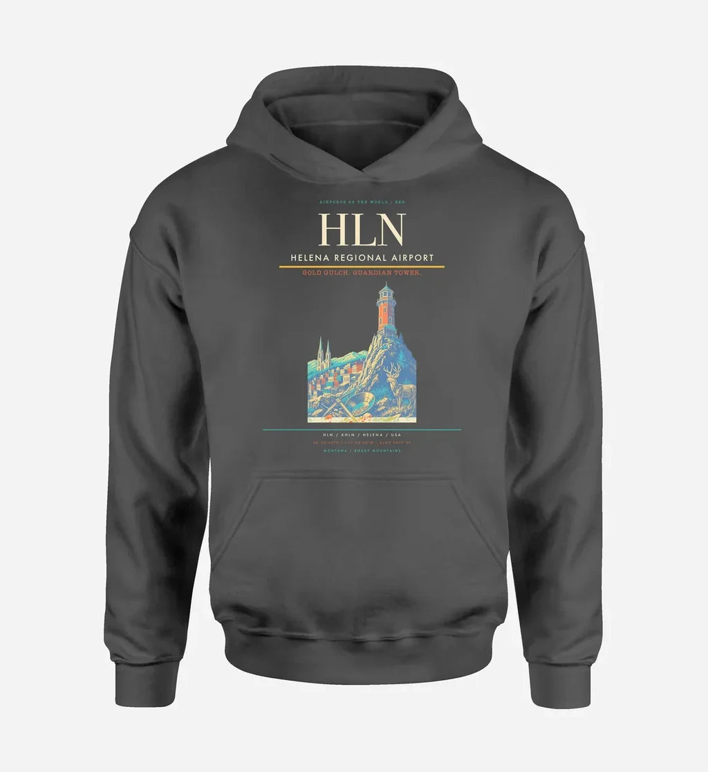 Helena Regional Airport (HLN) design on dark gray hoodie single-side print