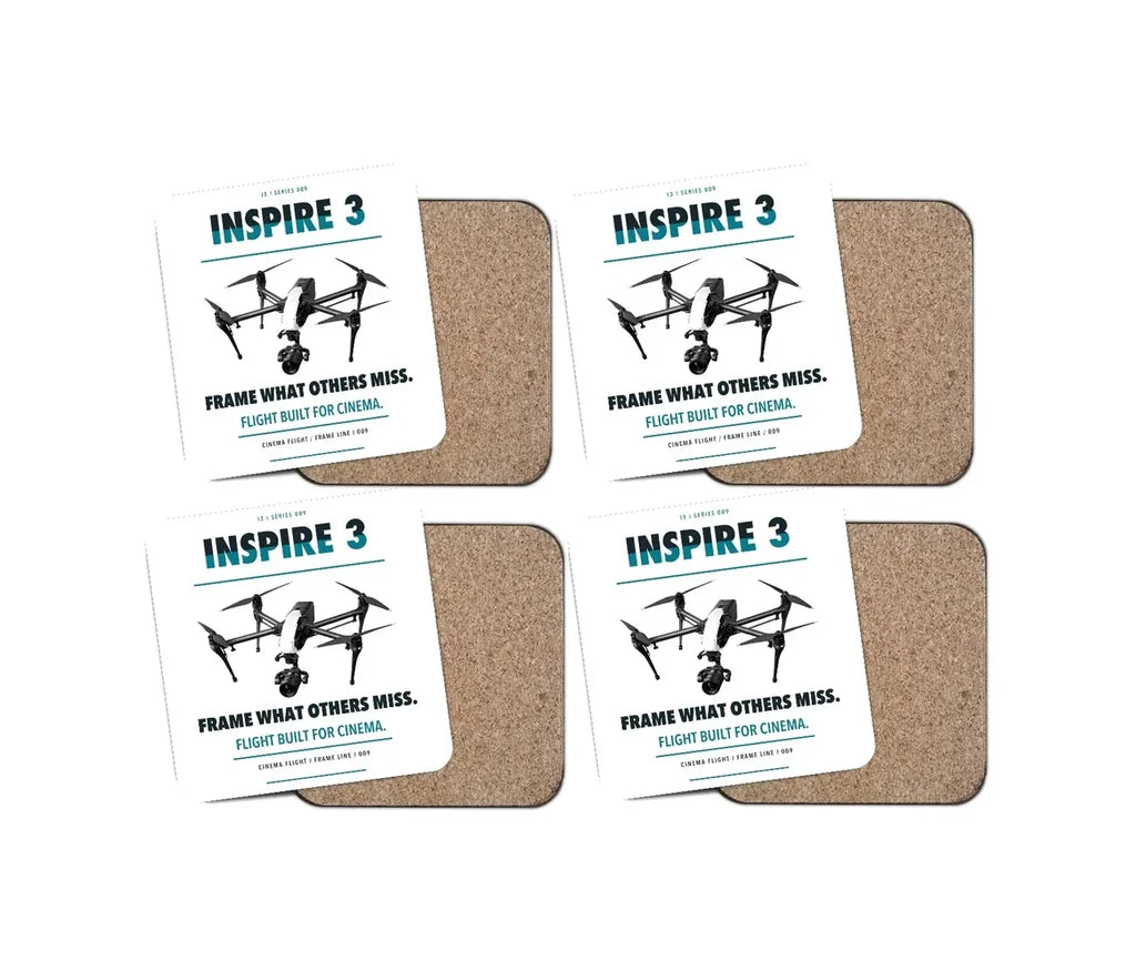 DJI Inspire 3 design on white 4 pieces set coaster
