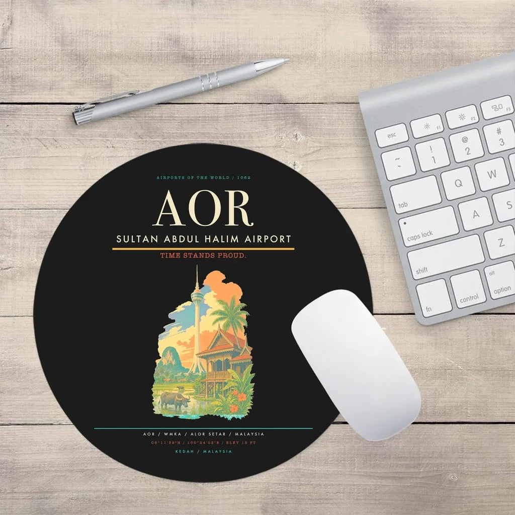 Sultan Abdul Halim Airport (AOR) design on black round mouse pad