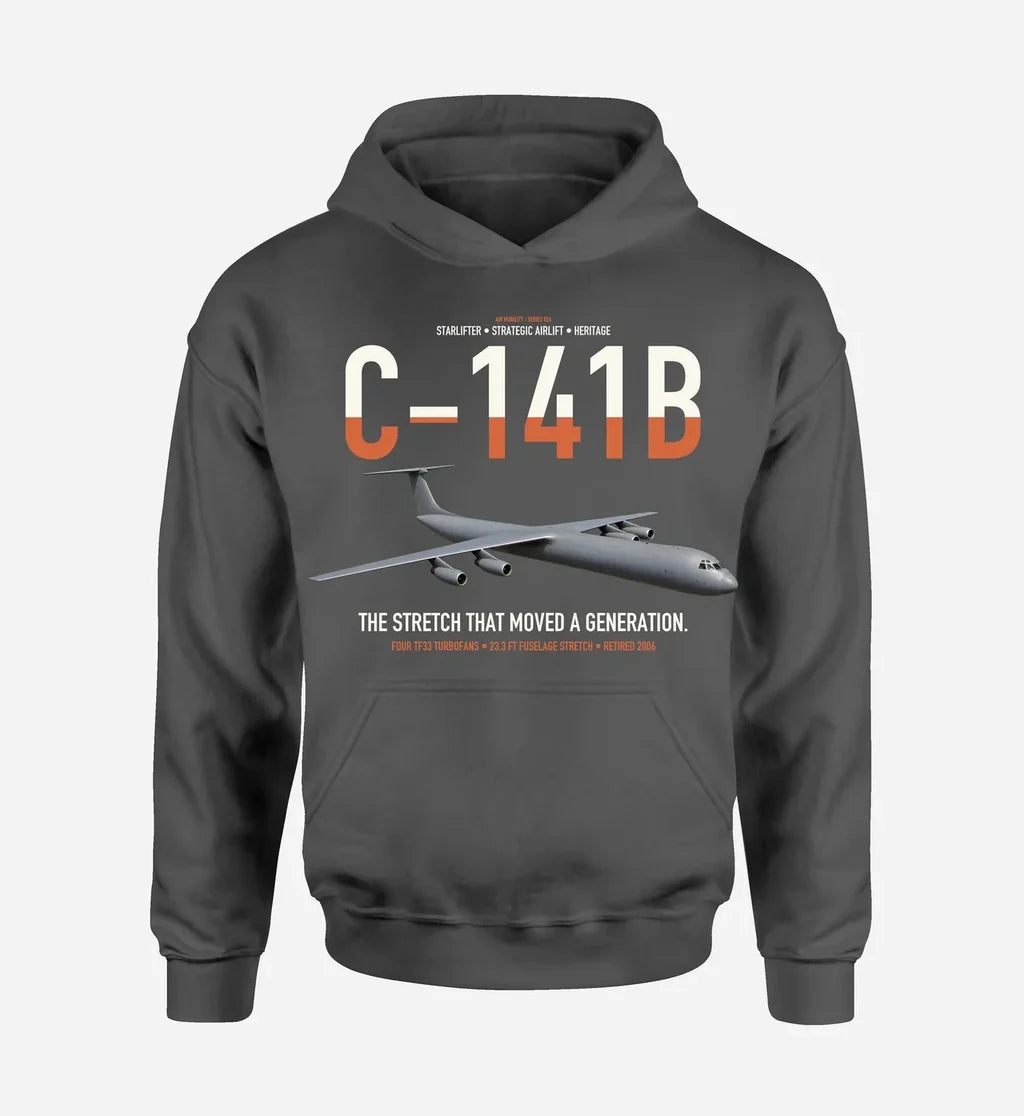 C-141B Starlifter design on dark gray double-side hoodie, single-side print