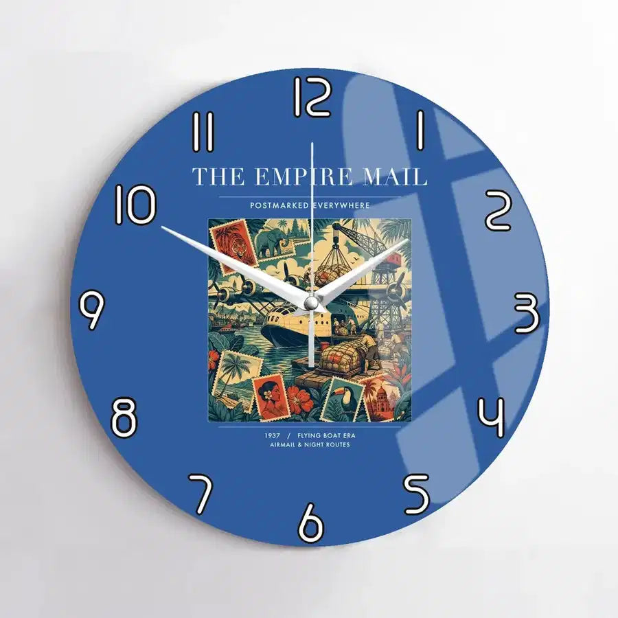VINTAGE G4073 - The Empire Mail - Designed Wall Clocks design on blue no-frame
