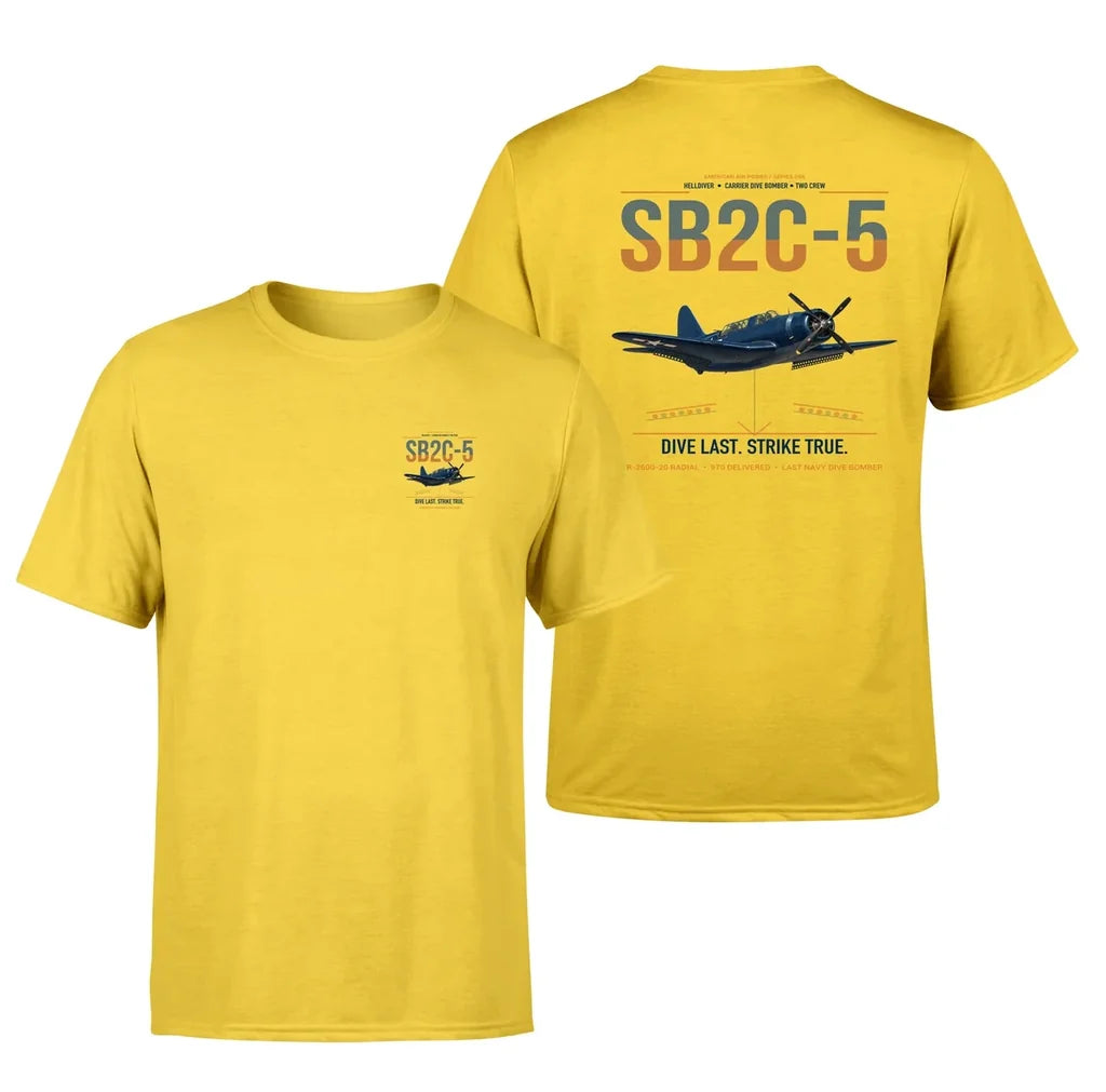 SB2C-5 Helldiver design on yellow double-side t-shirt, double-side print