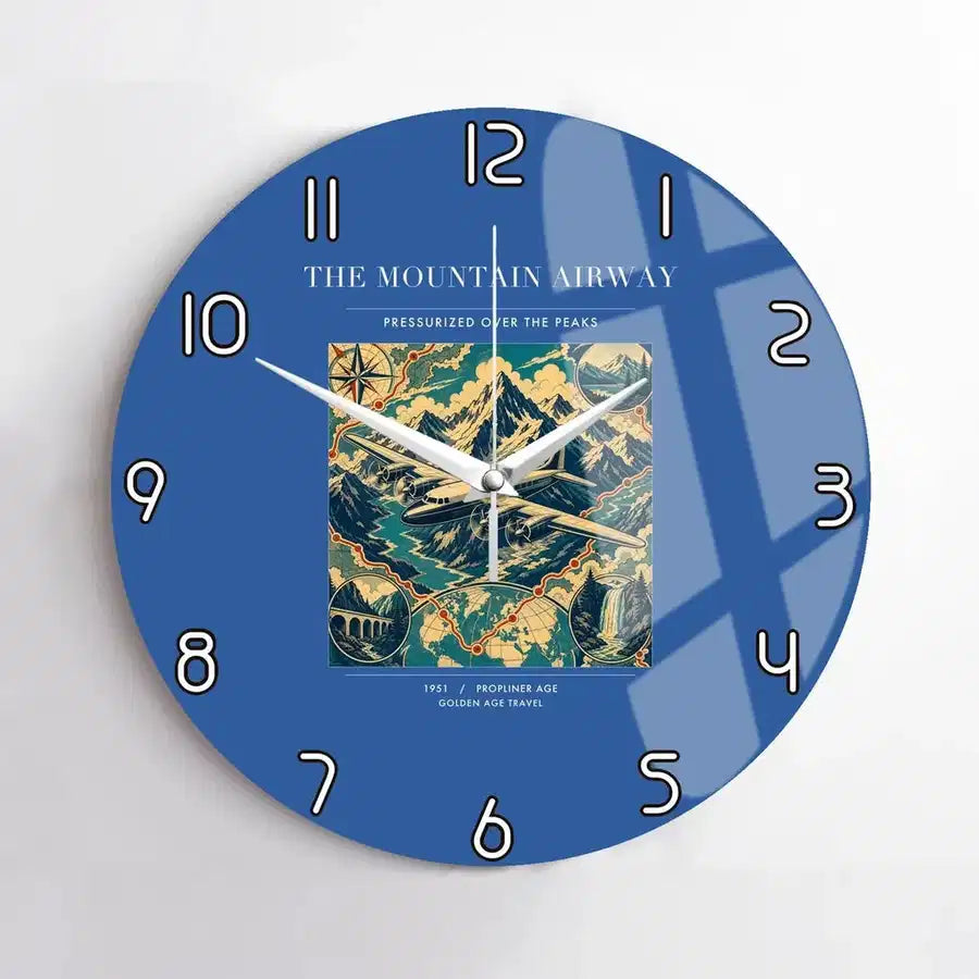 VINTAGE G4083 - The Mountain Airway - Designed Wall Clocks design on blue no-frame