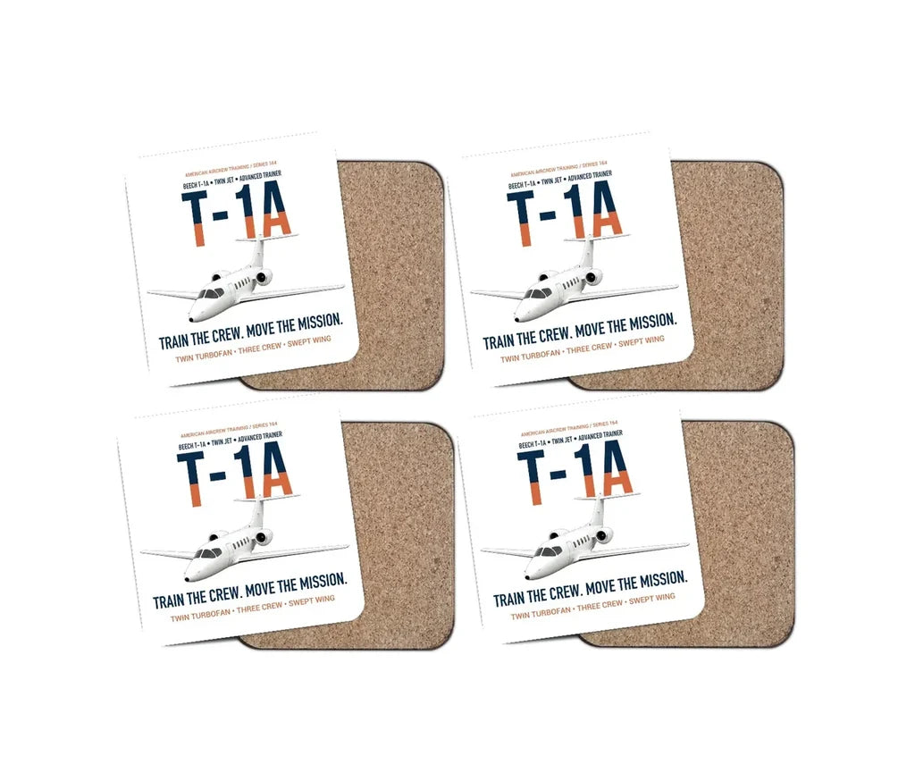 T-1A Jayhawk Advanced Jet Trainer design on white 4 pieces set coaster