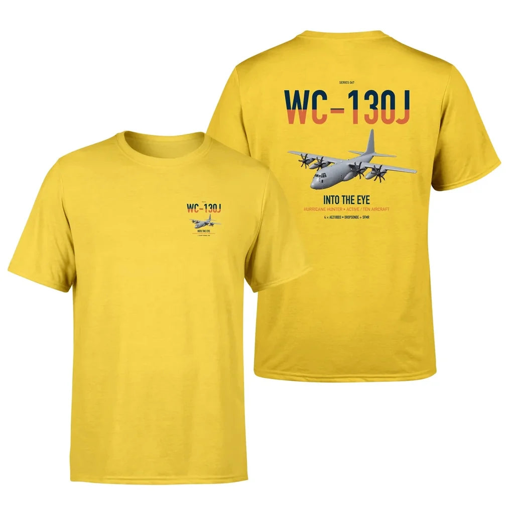 WC-130J Hurricane Hunter design on yellow double-side t-shirt, double-side print
