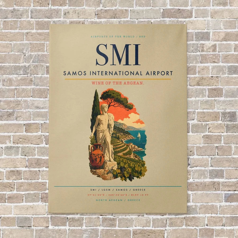 Samos International Airport SMI vertical canvas print - no frame - beige background