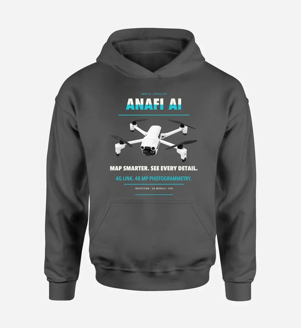 Parrot ANAFI Ai design on dark gray hoodie single side