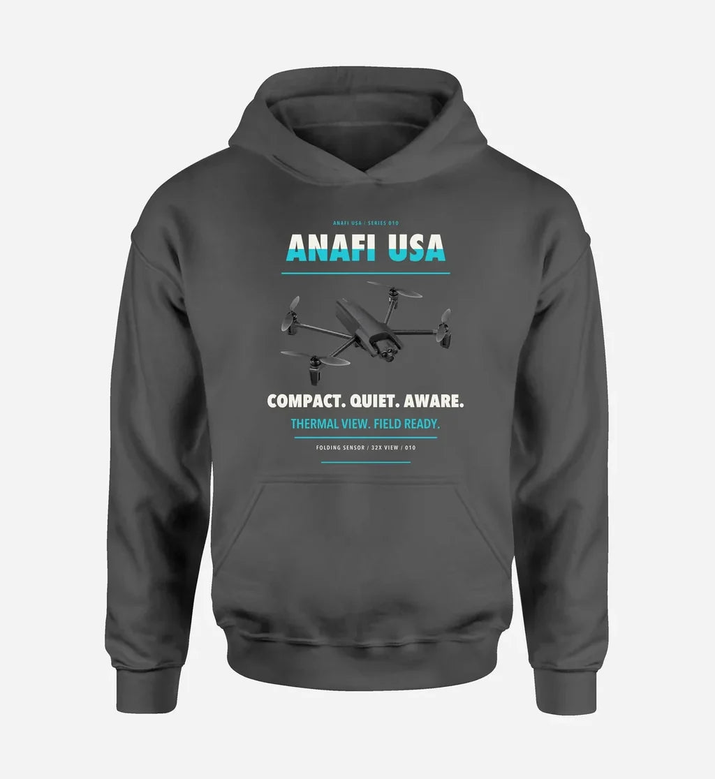 Parrot ANAFI USA design on dark gray hoodie single side