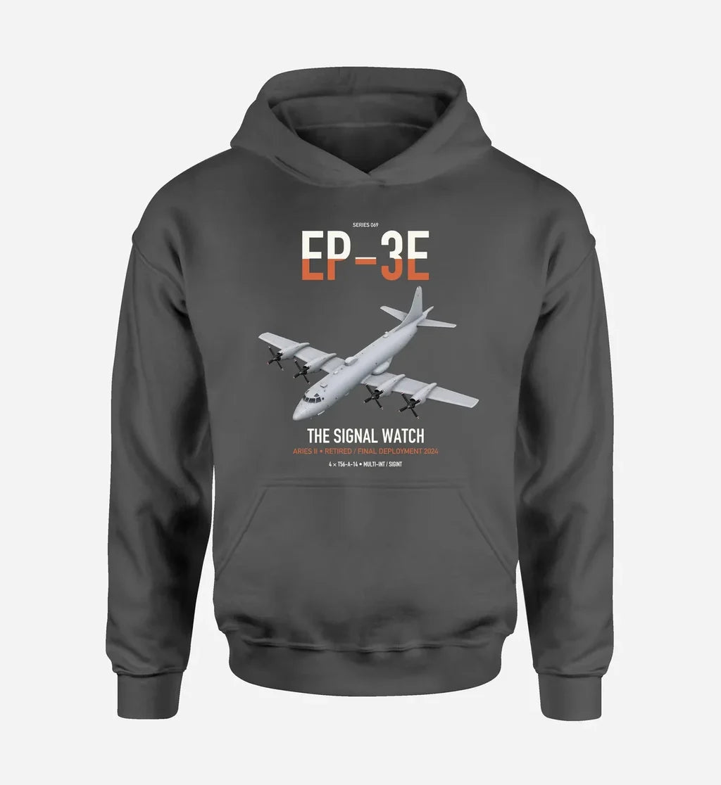 EP-3E ARIES II design on dark gray double-side hoodie, single-side print