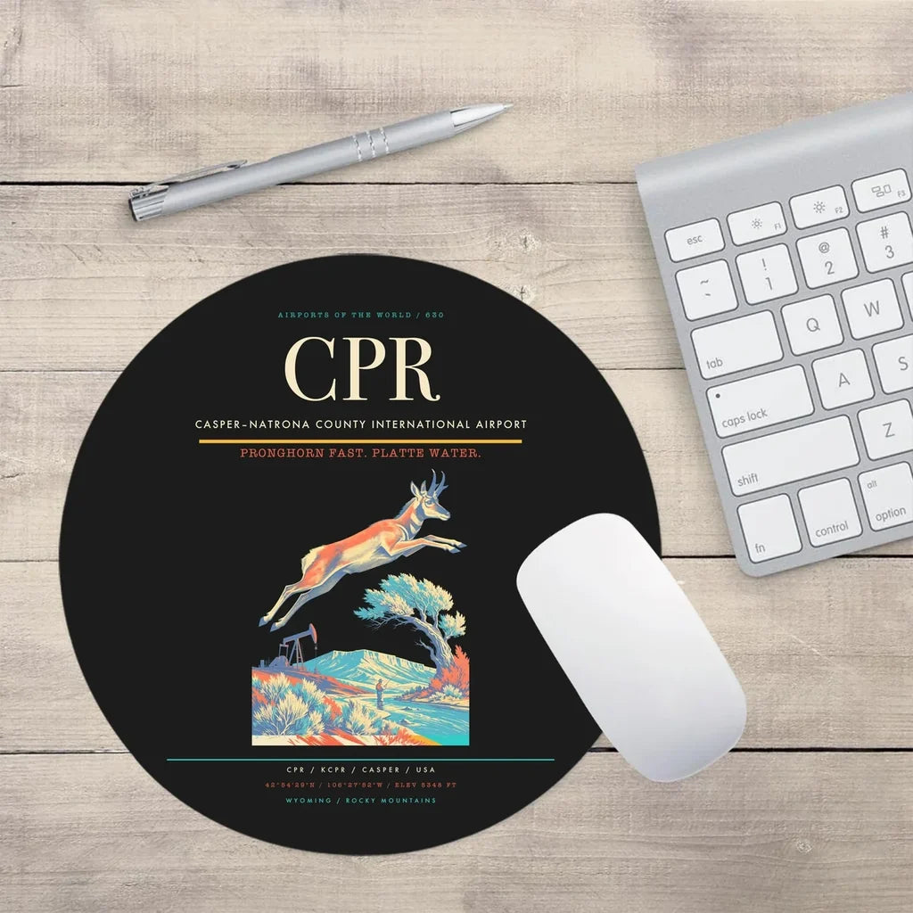 Casper–Natrona County International Airport (CPR) design on black round mouse pad
