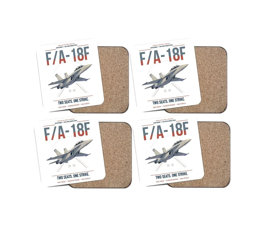 F-A-18F Super Hornet design on white 4 pieces set coaster