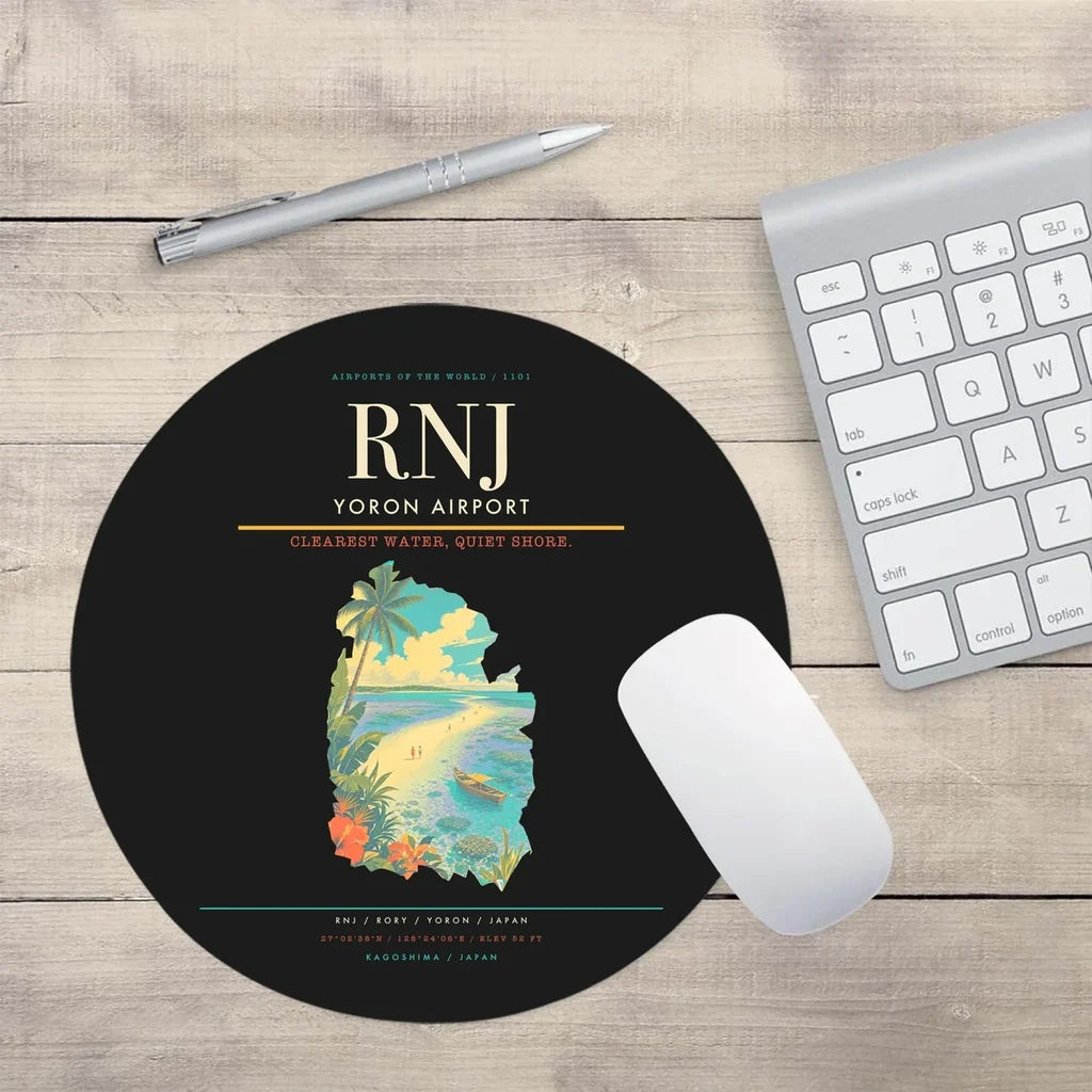 Yoron Airport (RNJ) design on black round mouse pad