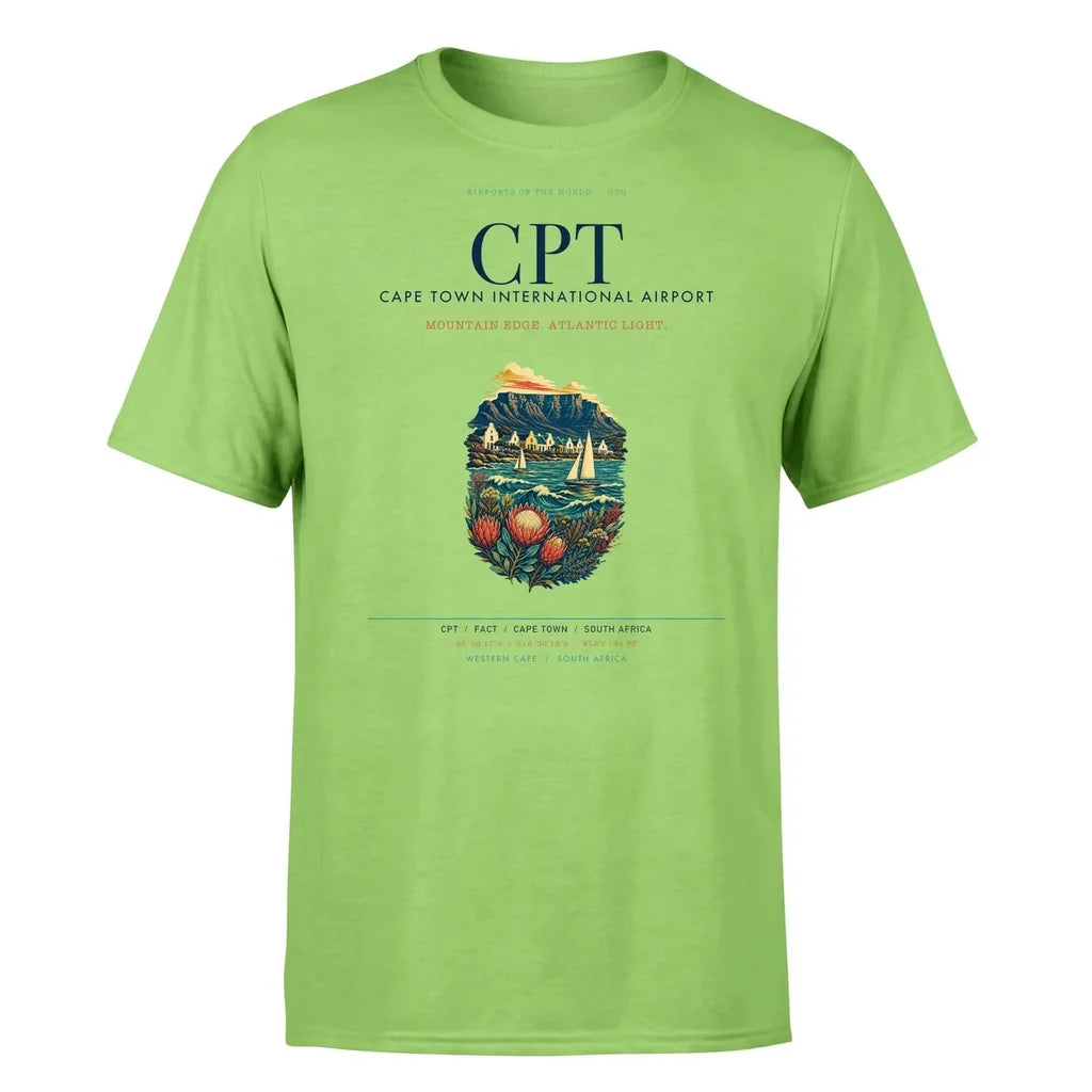 Cape Town Airport (CPT) T-Shirt single-side front print in Light Green | cape-town-cpt-airport-double-side-t-shirt