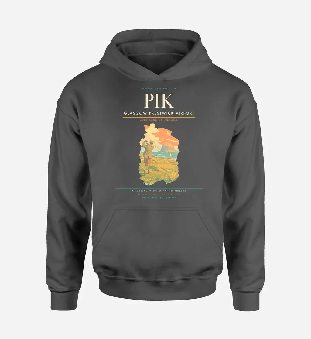 Glasgow Prestwick Airport (PIK) design on dark gray hoodie single-side print