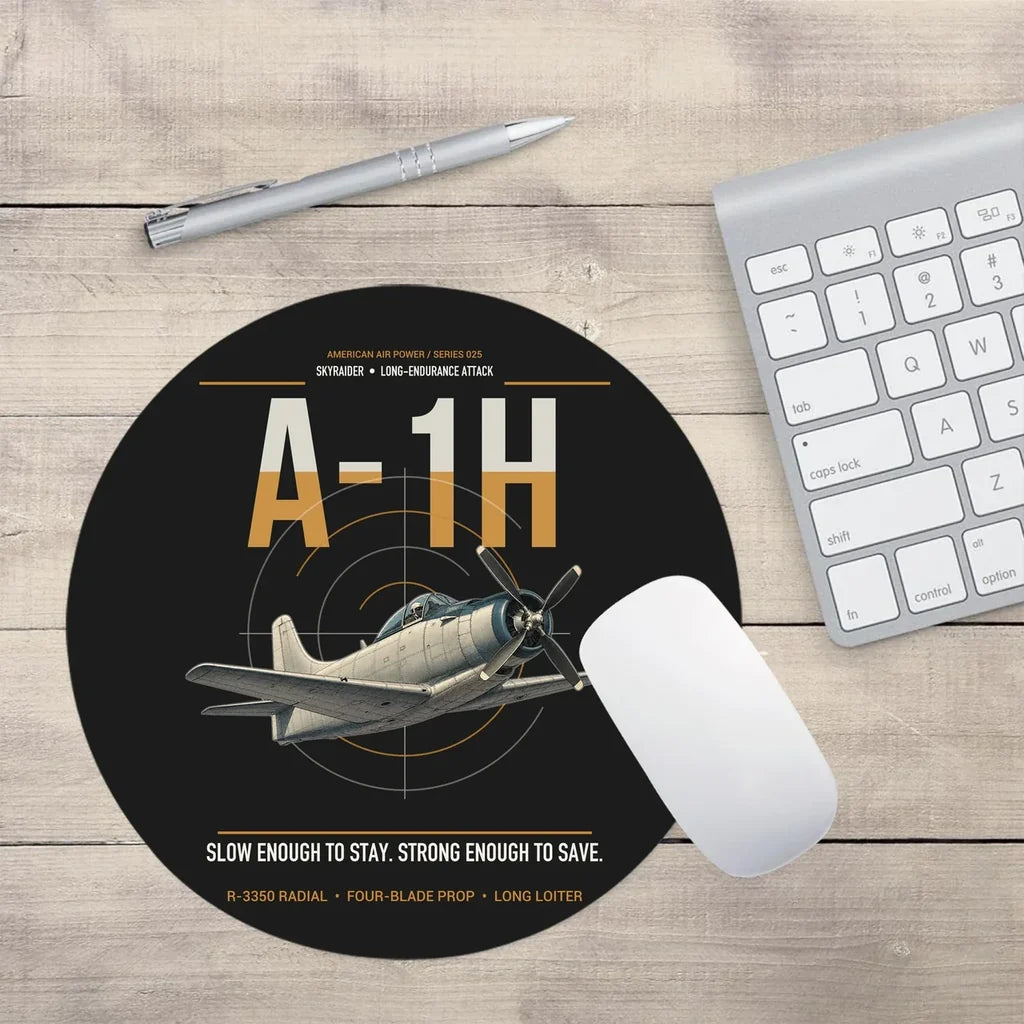 A-1H Skyraider design on black round mouse pad