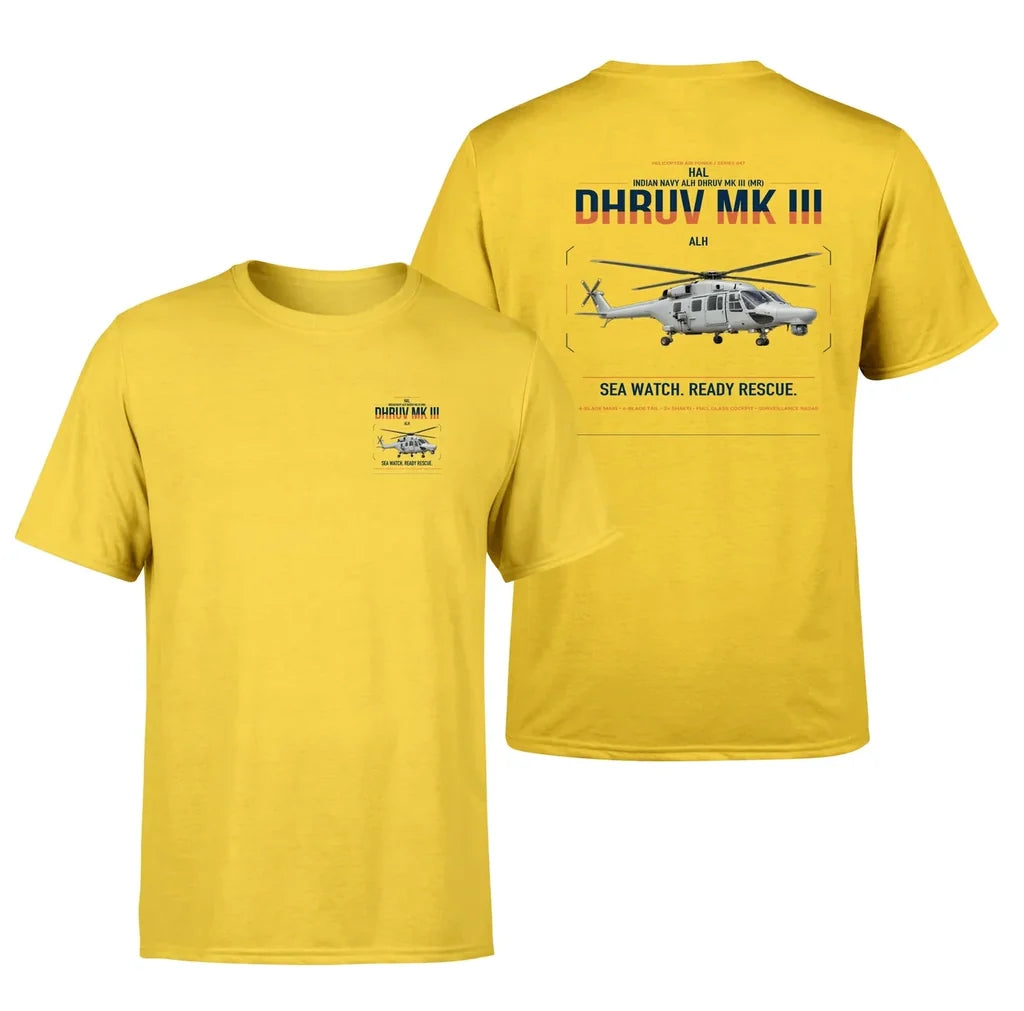 HAL ALH Dhruv Mk III design on yellow t-shirt, double-side print
