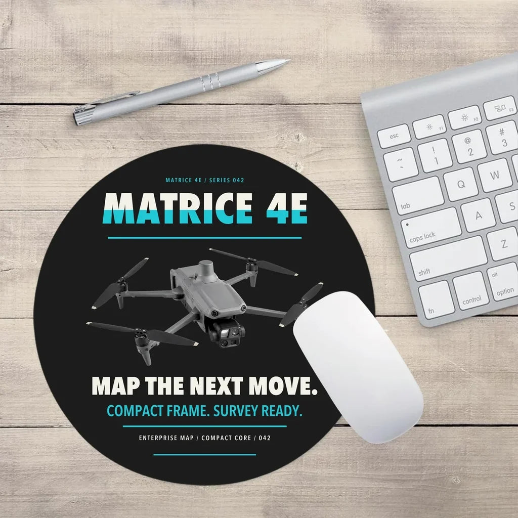 DJI Matrice 4E design on black round mouse pad