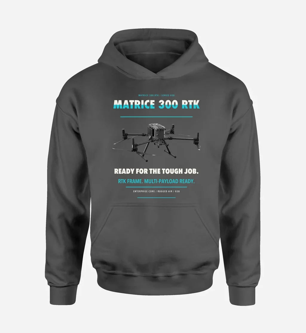 DJI Matrice 300 RTK design on dark gray hoodie single side