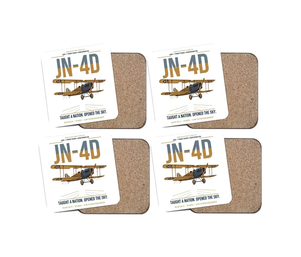 Curtiss JN-4D Jenny design on white 4 pieces set coaster
