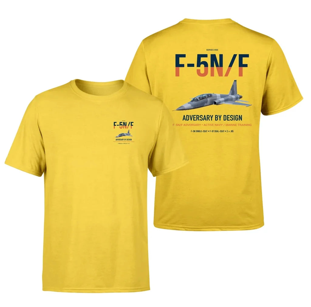 F-5N F Adversary design on yellow double-side t-shirt, double-side print