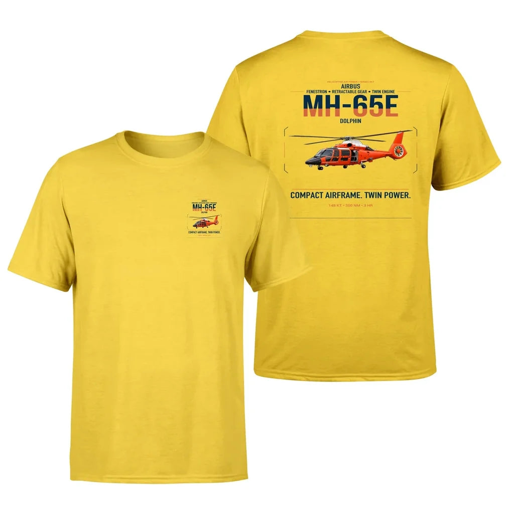Airbus MH-65E Dolphin design on yellow t-shirt, double-side print