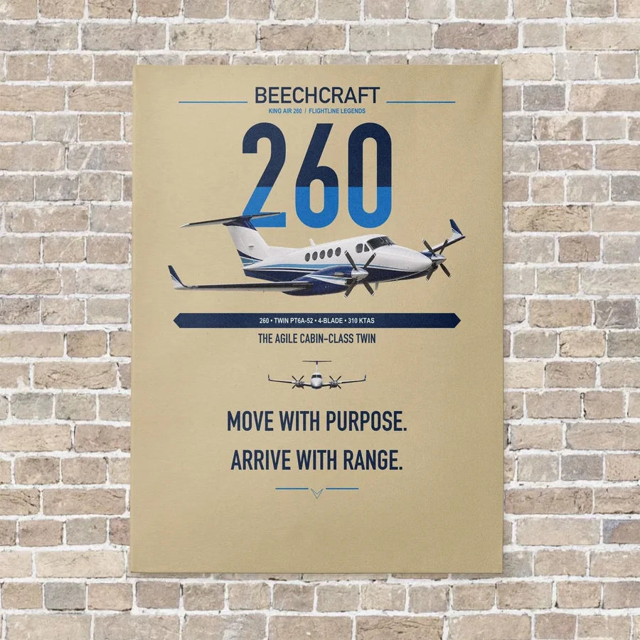 Beechcraft King Air 260 vertical canvas print - no frame - beige background