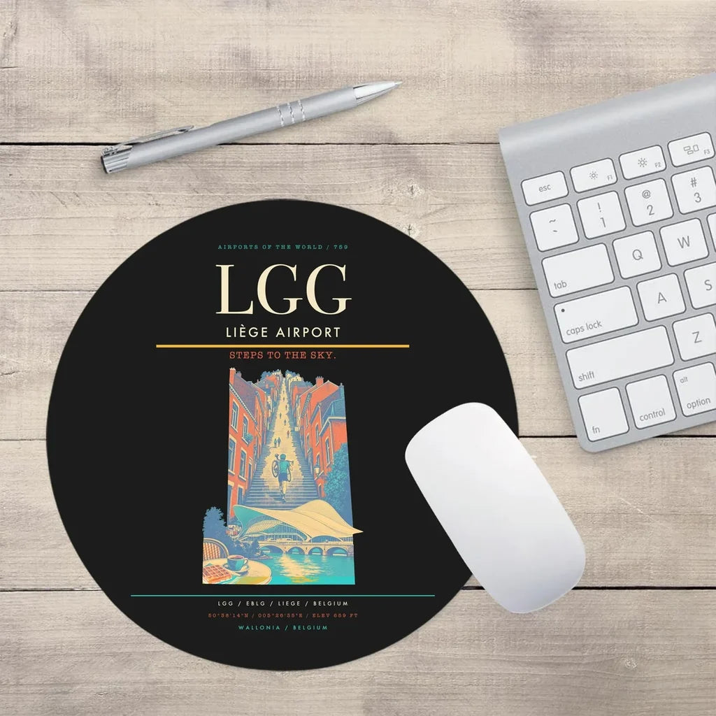 Liège Airport (LGG) design on black round mouse pad
