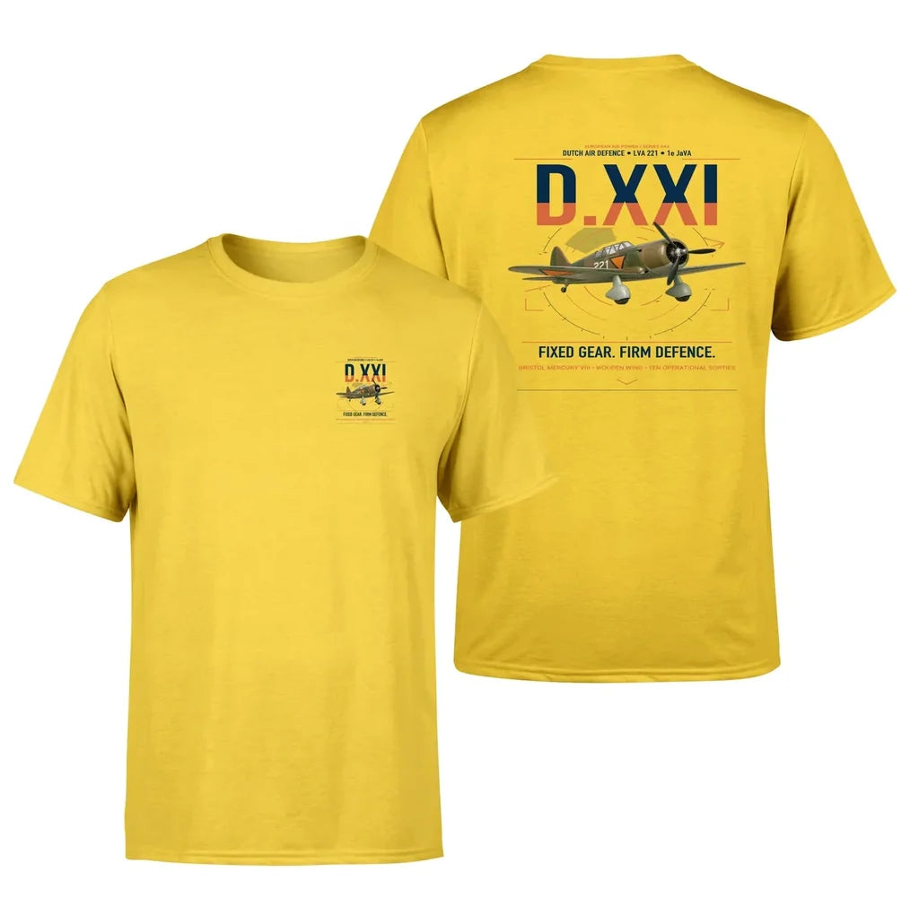 Fokker D.XXI — Dutch LVA aircraft 221 design on yellow t-shirt, double-side print