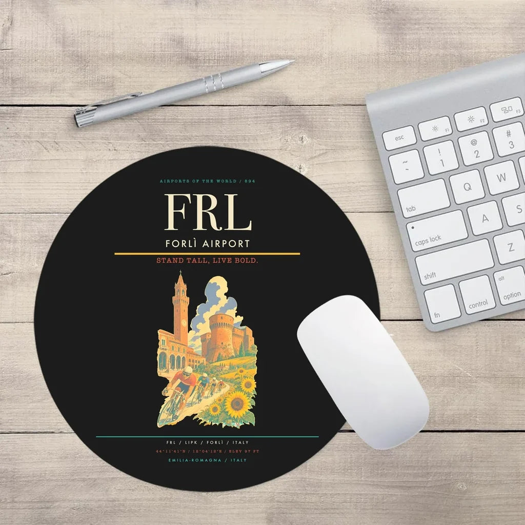 Forlì Airport (FRL) design on black round mouse pad