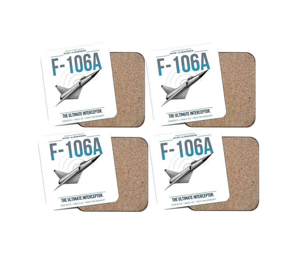 F-106A Delta Dart design on white 4 pieces set coaster