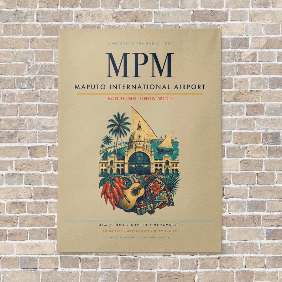 Maputo International Airport MPM vertical canvas print - no frame - beige background