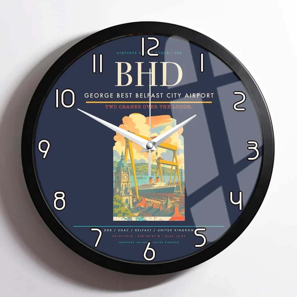 George Best Belfast City Airport BHD Wall-Clock Framed - Navy Blue