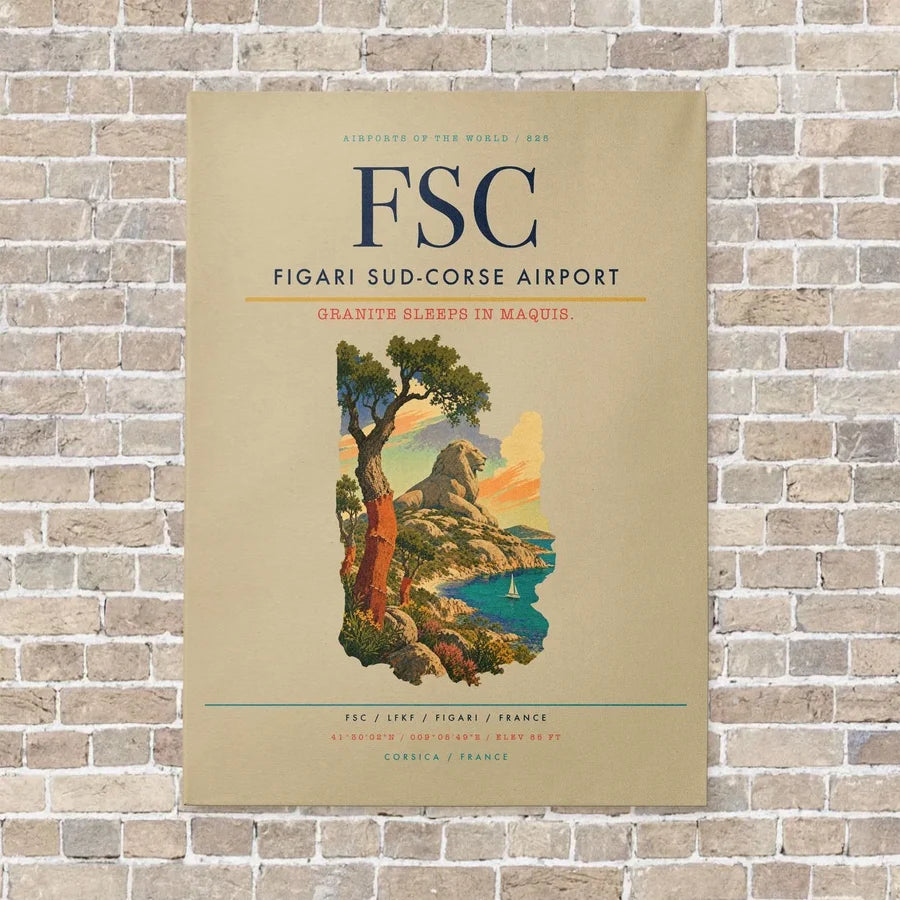 Figari Sud-Corse Airport FSC vertical canvas print - no frame - beige background