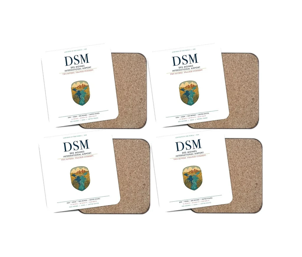 Des Moines International Airport (DSM) design on white 4 pieces set coaster