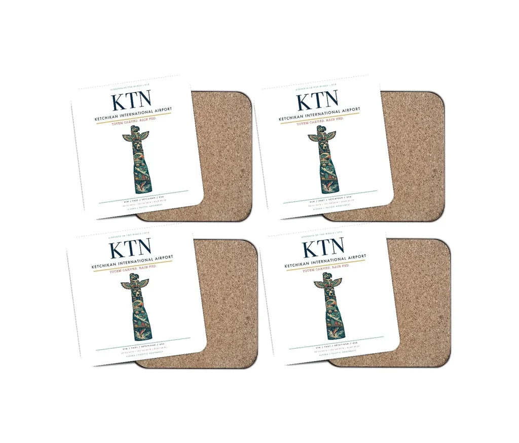 Ketchikan International Airport (KTN) design on white 4 pieces set coaster