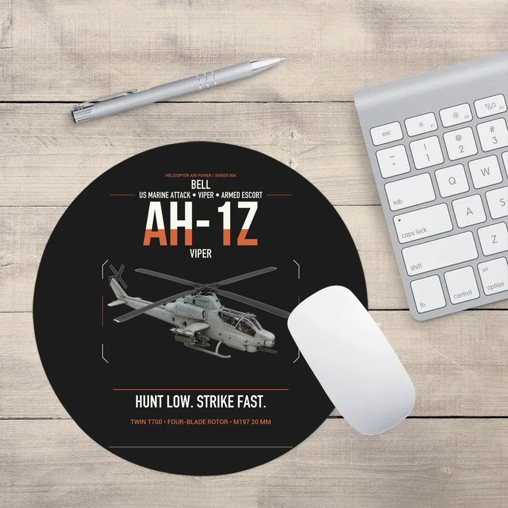 Bell AH-1Z Viper design on black round mouse pad