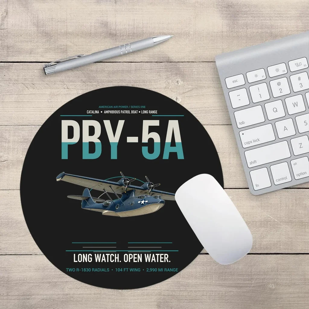 PBY-5A Catalina design on black round mouse pad