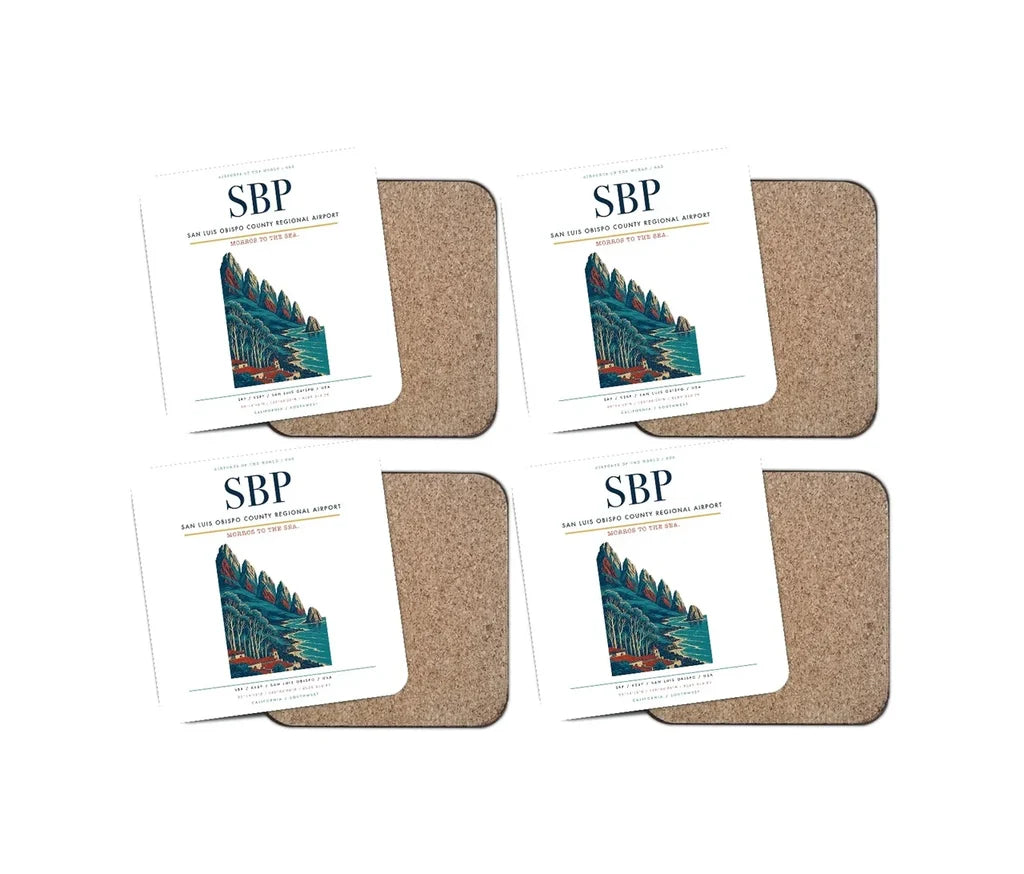 San Luis Obispo County Regional Airport (SBP) design on white 4 pieces set coaster