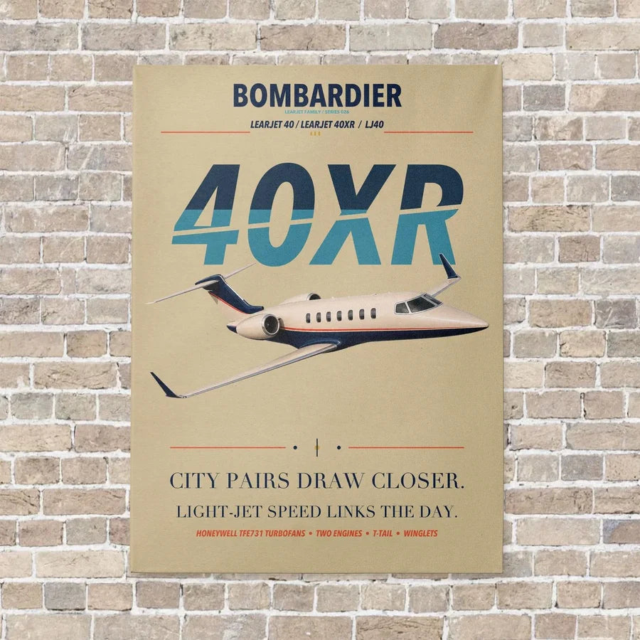 Bombardier Learjet 40XR vertical canvas print - no frame - beige background