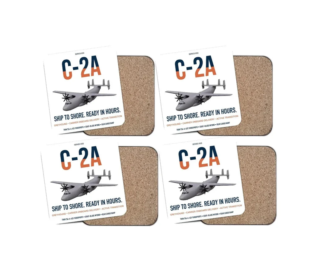 C-2A Greyhound design on white 4 pieces set coaster