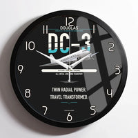 Thumbnail for Douglas DC-3 design on black framed wall clock