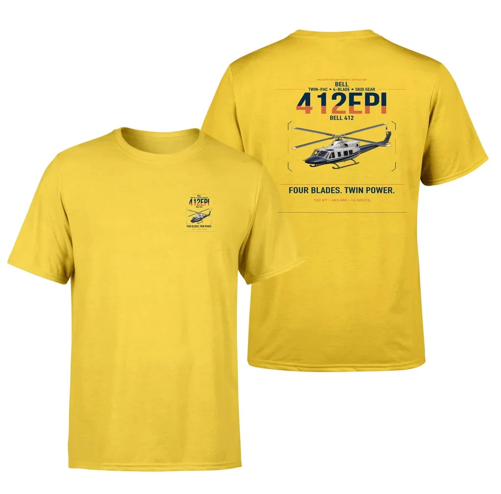 Bell 412EPI design on yellow t-shirt, double-side print
