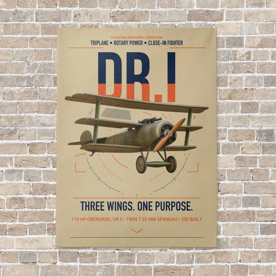 Fokker Dr.I vertical canvas print - no frame - beige background