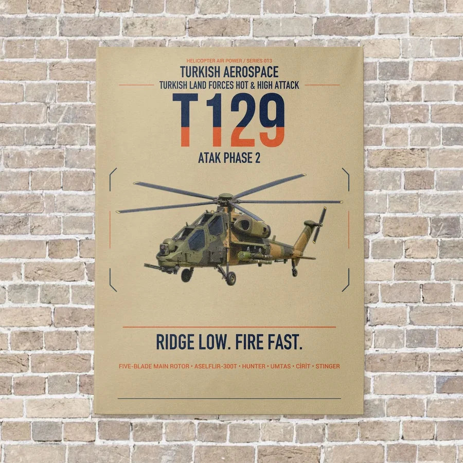 Turkish Aerospace T129 ATAK Phase 2 vertical canvas print - no frame - beige background
