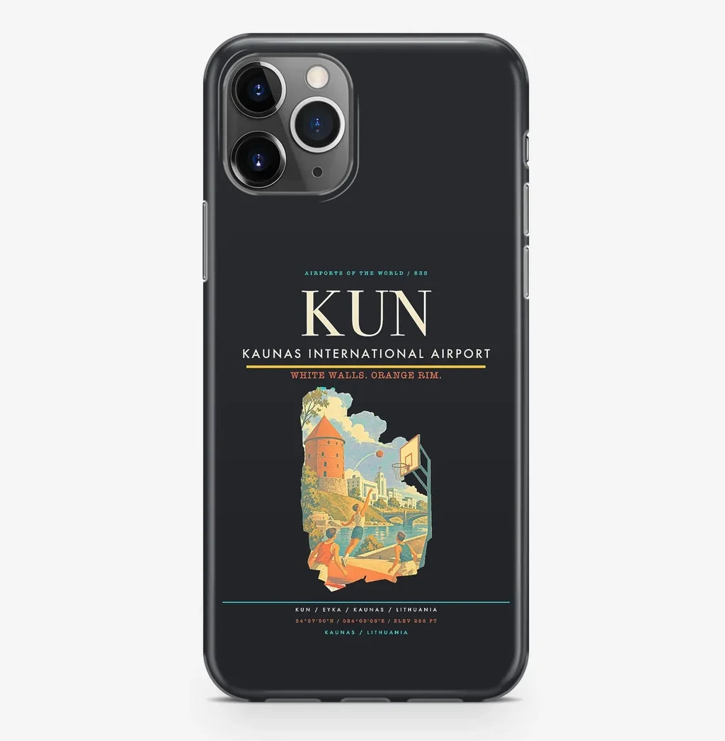Kaunas Airport (KUN) design on black iPhone 16 Pro MagSafe case